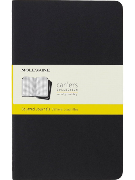 Piezīmju klade Moleskine Cahier, melnos vākos, 13x21 cm, rūtiņu, 80 lpp, 3 gab