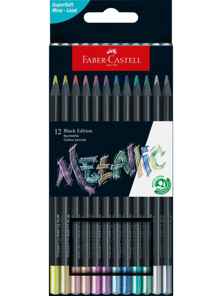 Trīsstūrveida krāsainie zīmuļi Faber-Castell Black Edition 12 metāliskas krāsas