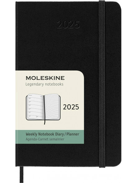 K/2025 Dienasgrāmata Moleskine nedēļa, 9x14 cm, cietos melnos vākos