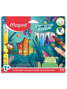 Flomasteri MAPED Jumbo Jungle Fever 12 krāsas, kartona blisterī