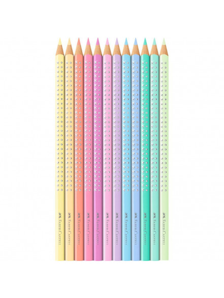 Trīsstūrveida krāsainie zīmuļi Faber-Castell Sprkle, 12 pasteļkrāsas, metāla kastē