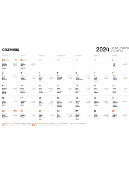 Lielais uzvārdu kalendārs 2025. Trīsdaļīgais