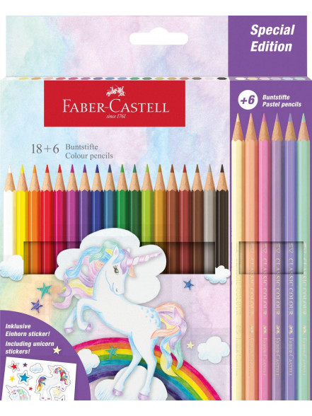 Trīsstūrveida krāsainie zīmuļi Faber-Castell Colour Grip Unicom, 18+6 krāsas