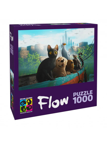 Puzzle FLOW-STRAUME 1000-Cat Dog, Capibara, Bird