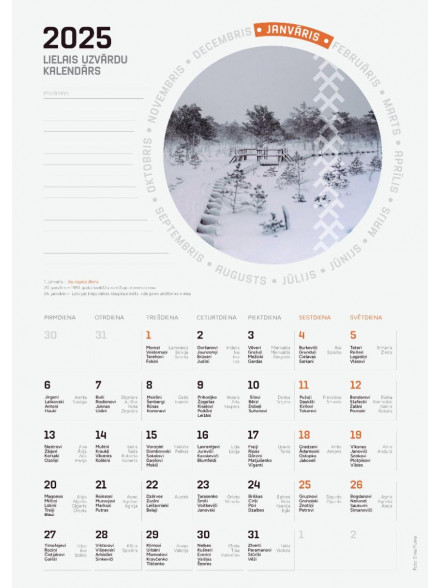 Lielais uzvārdu kalendārs 2025. Sienas A3